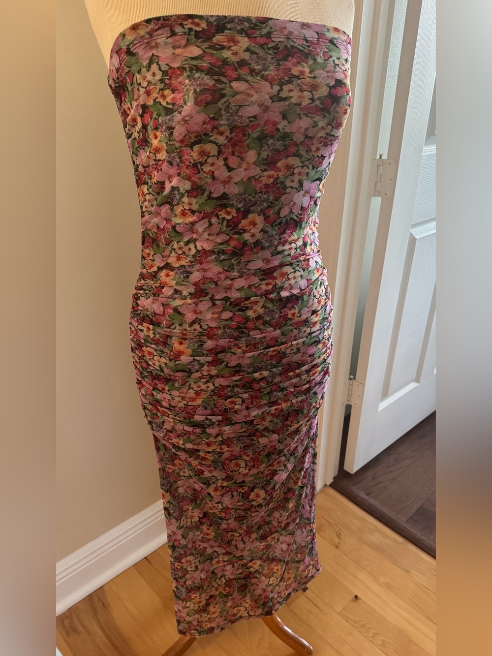 RESA Pink Floral Ruched Maxi Dress
